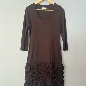 Calvin Klein Black Long Sleeve Fringe Dress